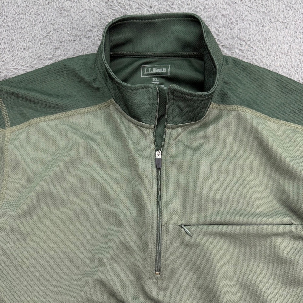 LL Bean Pullover Mens XL Green Quarter Zip Mesh Activewear Mock Neck Long Sleeve